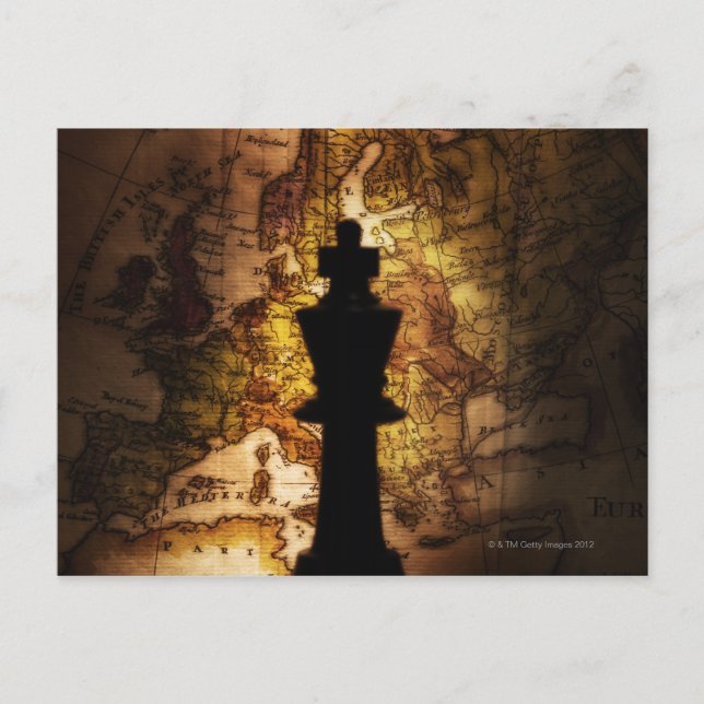 Postale Échecs du roi sur la carte du vieux monde (Devant)