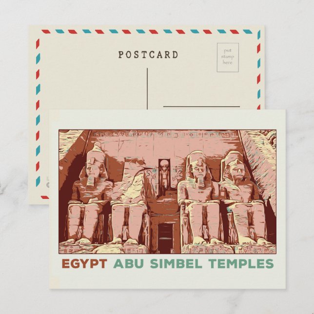 Postale Égypte, temples d'Abu Simbel illustration Carte po (Devant / Derrière)