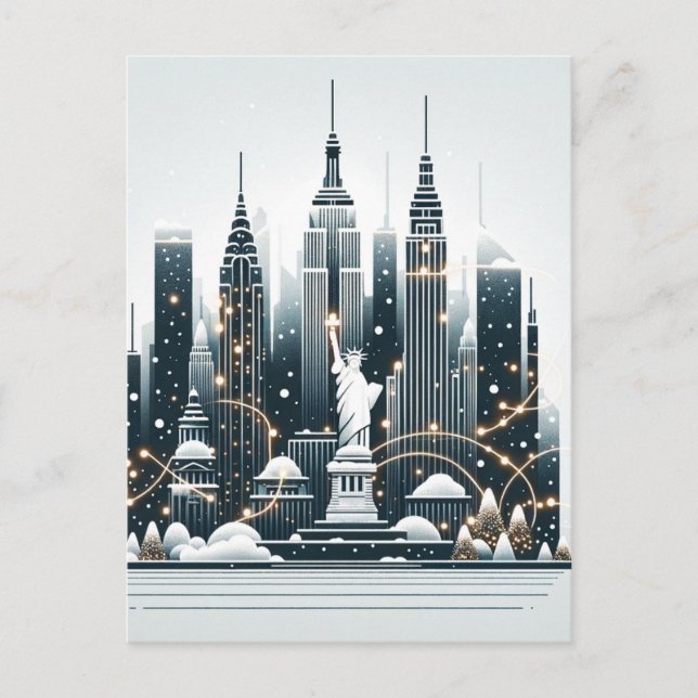 Postale Élégance des Fêtes de New York - Carte de Noël Per (Devant)