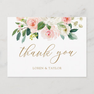Postale Elégant Blush Floral Mariage Merci Votre Carte Pos