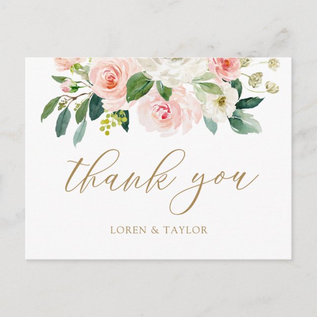 Postale Elégant Blush Floral Mariage Merci Votre Carte Pos (Devant)