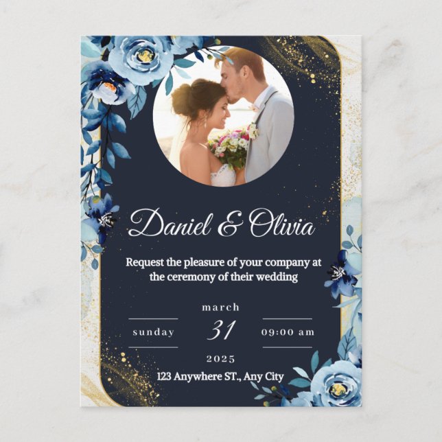 Postale Élégant Faire-part de mariage floral par carte pos (Devant)