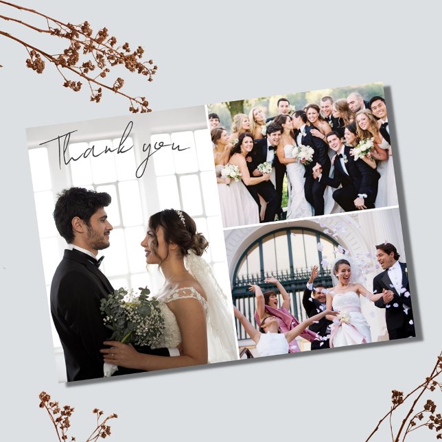 Postale Elégant mariage photo Collage Carte de remerciemen (Elegant Wedding Photo Collage Thank You Card)