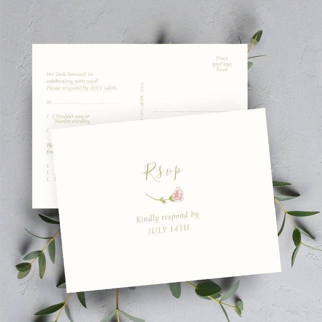 Postale Elégant Rose floral et réponse RSVP ivoire Carte p (Créateur téléchargé)