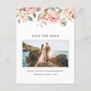 Postale Élégant Rose floral rose Enregistrer la date Carte