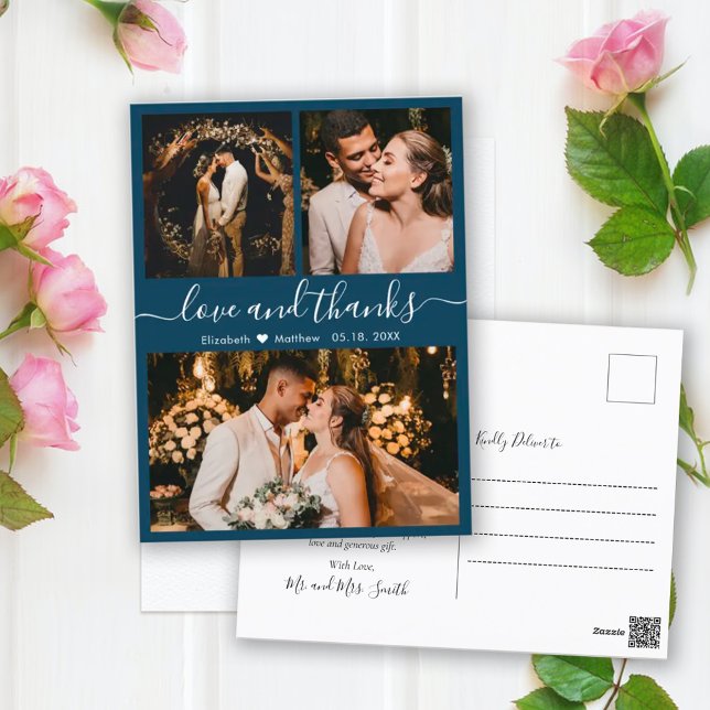 Postale Élégant Script Mariage de marine Merci carte posta (Créateur téléchargé)