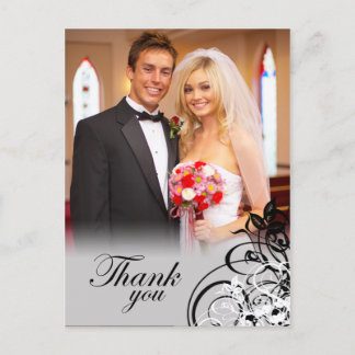 Postale Elégant tourbillon noir mariage merci carte postal