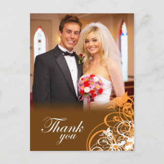 Postale Elégant tourbillon orange mariage merci carte post