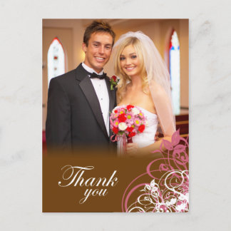 Postale Elégant tourbillon rose mariage merci carte postal