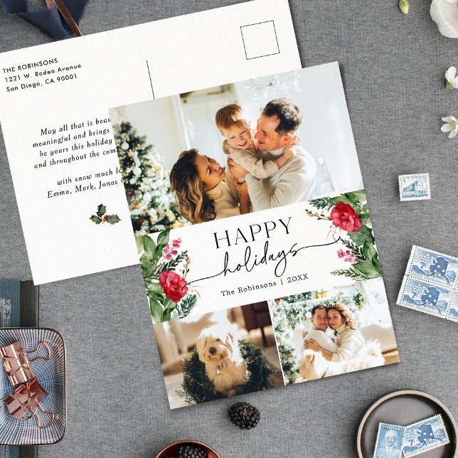 Postale Elégante Botanique d'hiver 3 Photo Holiday Carte p (Créateur téléchargé)