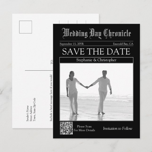 Postale Élégante carte de sauvegarde de mariage avec code  (Devant / Derrière)