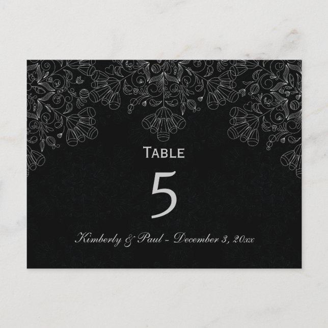 Postale Elégante carte de table mariage gris-gris à floral (Devant)