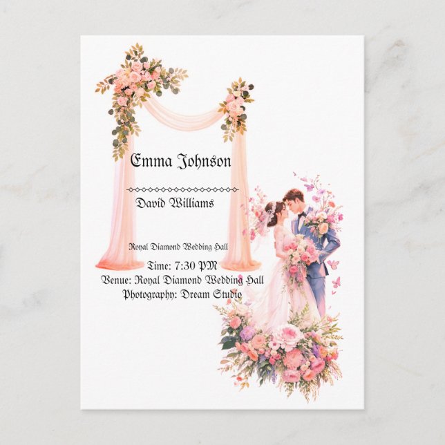 Postale Elégante carte Faire-part de mariage florale - Rom (Devant)