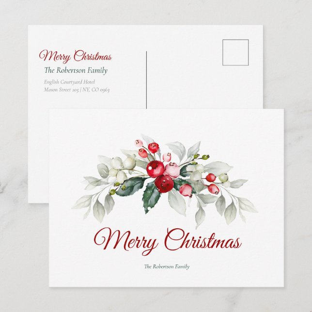 Postale Élégante carte Holly de Noël (Devant / Derrière)