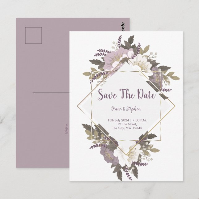 Postale Élégante fleur Lilac enregistrer la date carte pos (Devant / Derrière)