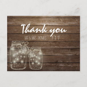Postale Elégante Mason rustique Jar Lights Merci Carte pos