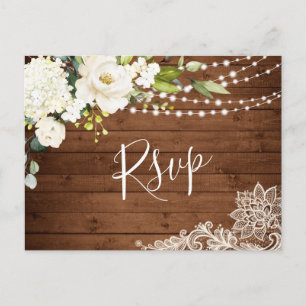 Postale Elégante Roses Blanches Mariage rustique Carte RSV