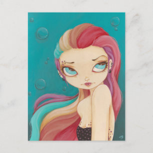 Postale En couleur - fée mermaid punk arc-en-ciel carte