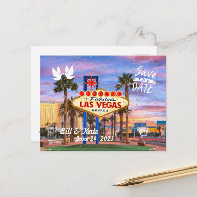 Postale Enregistrer la date personnalisée Las Vegas carte  (Devant/Arrière en situation)