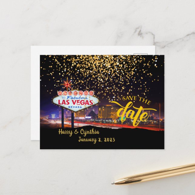 Postale Enregistrer la date personnalisée Las Vegas carte  (Devant/Arrière en situation)