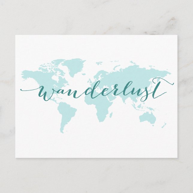 Postale Envie de voyager, carte du monde sarcelle (Devant)