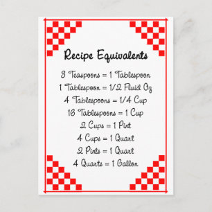 Postale Équivalents de cuisine Carte de recette rouge à rè