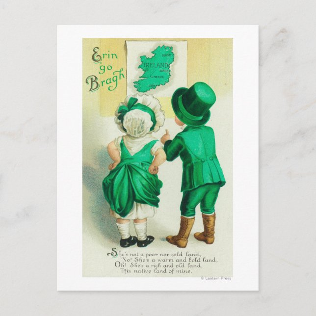 Postale Erin Go Bragh Couple regardant Irlande Carte (Devant)