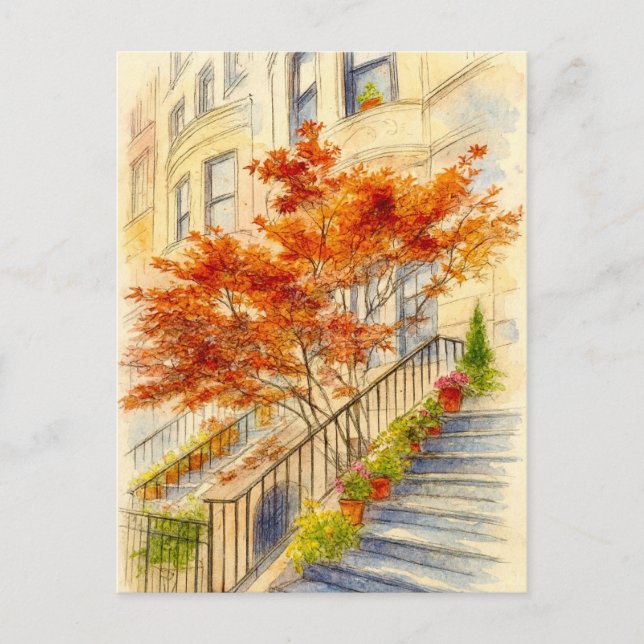 Postale Escalier pour l'automne Feuilles mortes Carte post (Devant)