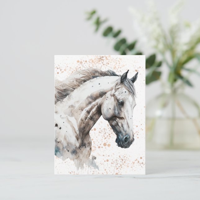 Postale Étalon Blanc | Conception Aquarelle | Carte Postal (Debout devant)