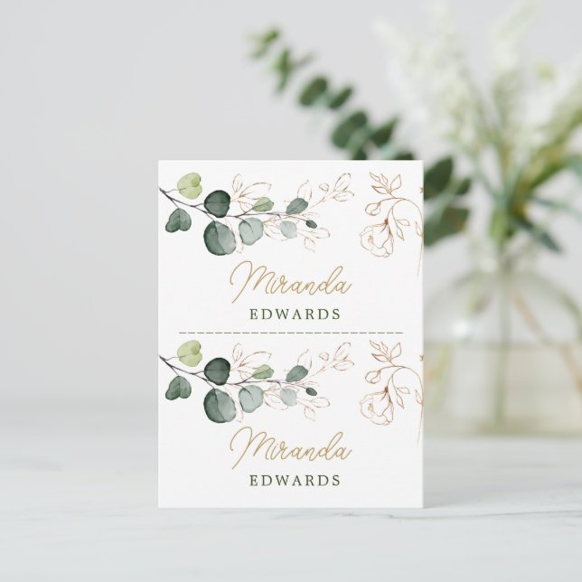 Postale Eucalyptus Feuille Gold Floral Place carte (Debout devant)