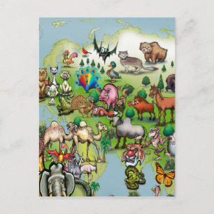 Postale Europe Asie Animaux Carte du monde