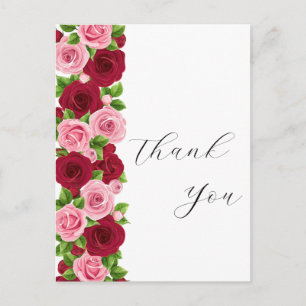 Postale exquis carte de remerciements à fleurs rouge et ro
