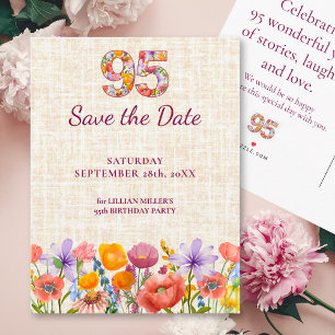 Postale Faire-part 95e anniversaire floral - 95 carte moderne de sauv