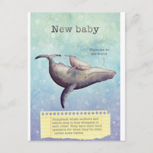 Postale Faire-part Adorable mère et baleine. Nouvelle carte bébé.