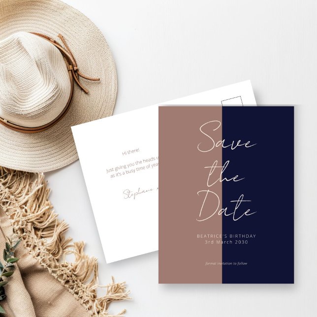 Postale Faire-part Anniversaire Enregistrer la carte de date Mocha &  (Mocha and Navy Save the Date Card)