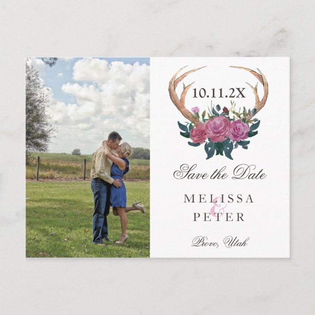 Postale Faire-part Antler cerf rustique chic sauvegarder la carte pos (Devant)