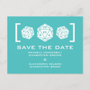 Postale Faire-part Aqua D20 Dice Gamer Enregistrer la date Carte post