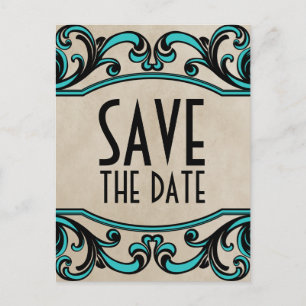 Postale Faire-part Aqua Gothic Swirls Enregistrer la date Carte posta