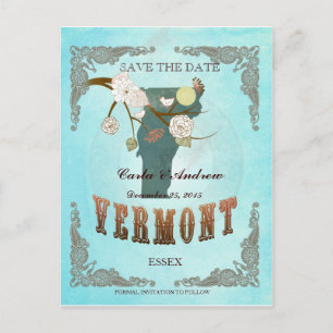 Postale Faire-part Aqua Save The Date - Carte du Vermont avec de beau