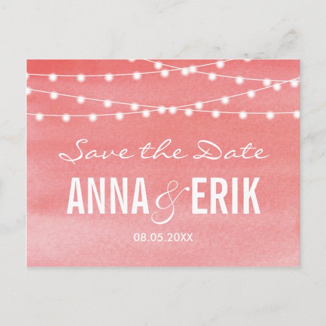 Postale Faire-part Aquarelle String Lights Enregistrer La Date Carte  (Devant)
