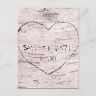 Postale Faire-part Arbre de bouleau et cœur sculpté mariage carte de 