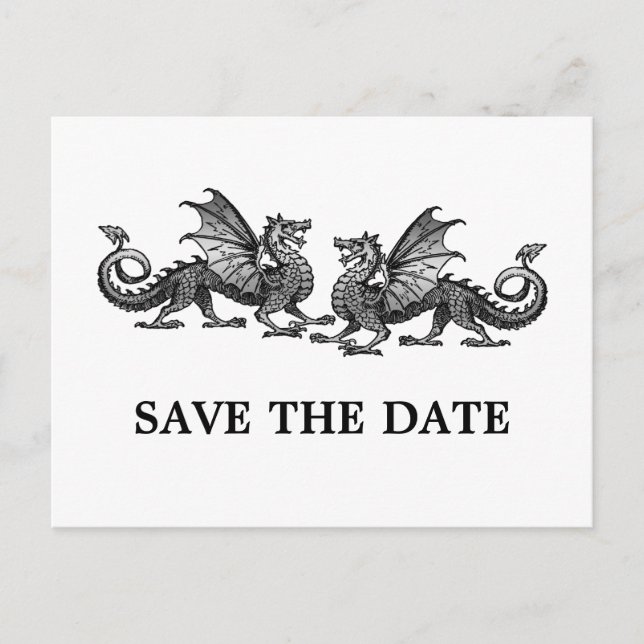 Postale Faire-part Argent Elegant Dragons Enregistrer la date carte p (Devant)