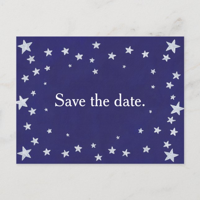 Postale Faire-part Argent Stars Marine Bleu Enregistrer la date Carte (Devant)