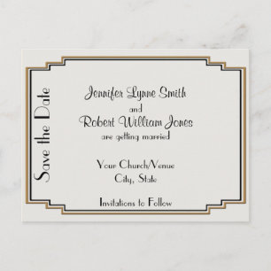 Postale Faire-part Art Déco Gold Posh Enregistrer la date Carte posta