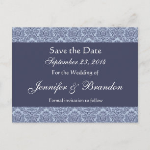 Postale Faire-part Baby Blue & Denim Damask Enregistrer La Date Carte