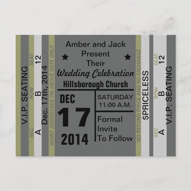 Postale Faire-part Billet Pour S'Amuser Enregistrer La Date Carte Pos (Devant)