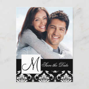 Postale Faire-part Black Damask Photo Enregistrer la date Carte posta