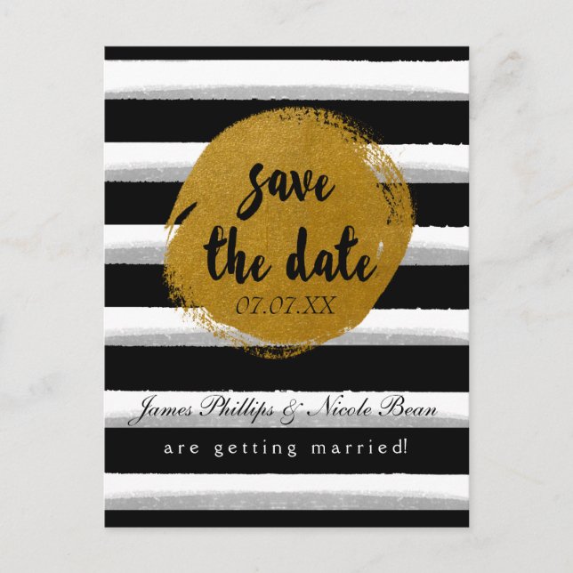 Postale Faire-part Black Stried & Gold Foil Enregistrer La Carte Post (Devant)