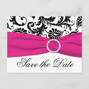 Postale Faire-part Black, White et Fuchsia Enregistrer la carte posta