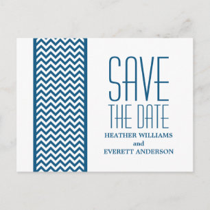 Postale Faire-part Bleu Chevron Bordure Enregistrer la date Carte pos